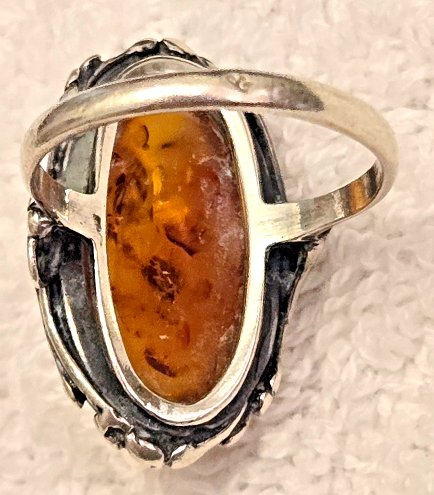 Sterling Silver Amber  Scroll Setting Ring Size 8… - image 4