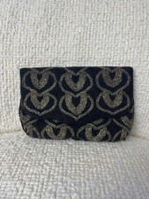 Vintage Black Silver Gold Beaded Clutch Geo Pattern Evening Purse Handbag