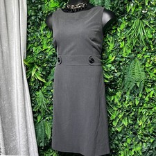 Tahari Arthur S Levine Dress Size 16 Gray Sheath Sleeveless Button Detail 3491