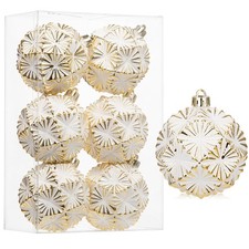 80mm/3.15" Rustic Christmas Ball Ornaments 6PCS White and Gold Textured Vinta...