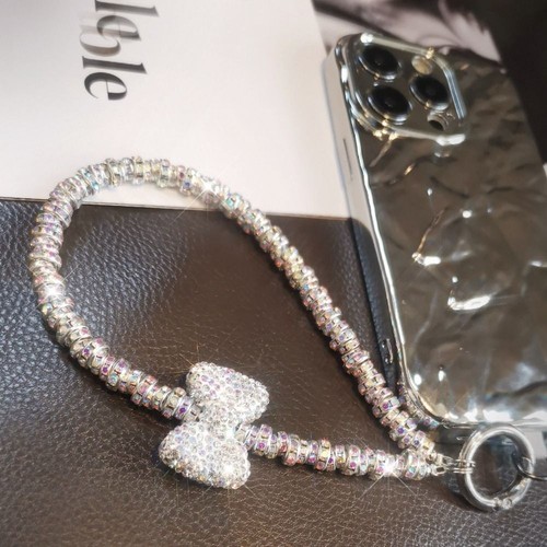 Silver Crystal Beaded Phone Chain Flash Phone Lanyard Bag Accessories - Zdjęcie 9 z 9
