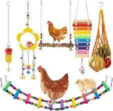 Longer Chain Chicken Toys for Coop Accessories 7PCS, Chicken Swing Ladder Per...
