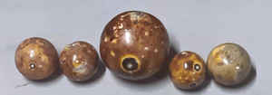 Lot 5 Antique Bennington Glazed Pottery MARBLES 3 Different Sizes   1 VERY LARGE