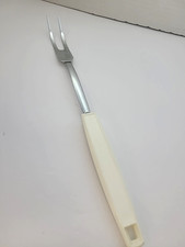 Vintage 12" Ecko Meat Fork Metal With White Plastic Handle Made In The USA