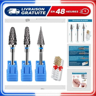 Embouts ponceuse ongles CGBE carbure tungstène 3/32 pouces 3 pièces - Photo 1/4
