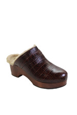 Andre Assous Womens Embossed Leather Platform Clog Heels Brown Size 7