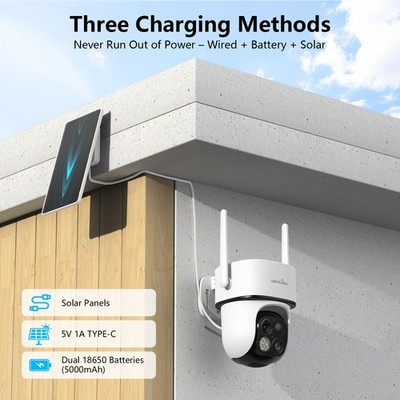 3PCS Wansview Dual-Lens Wireless Solar Security Camera 360°PTZ Human Detection