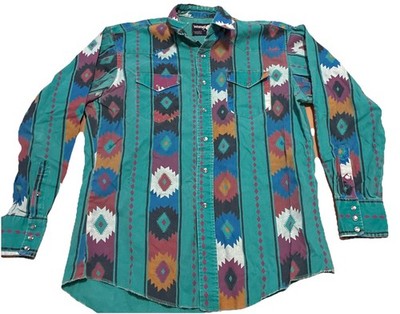 Wranglers Mens Bushpopper XL Vintage Pearl Snap long Sleeve Aztec Western Shirt