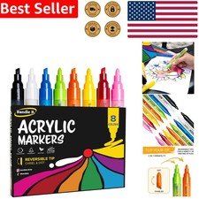 Vibrant Assorted Acrylic Paint Pens - 8 Quick-Drying  Waterproof Markers