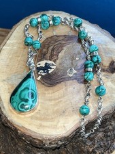Vintage Malachite & Sterling Silver Necklace - Rosemary Style - Stunning