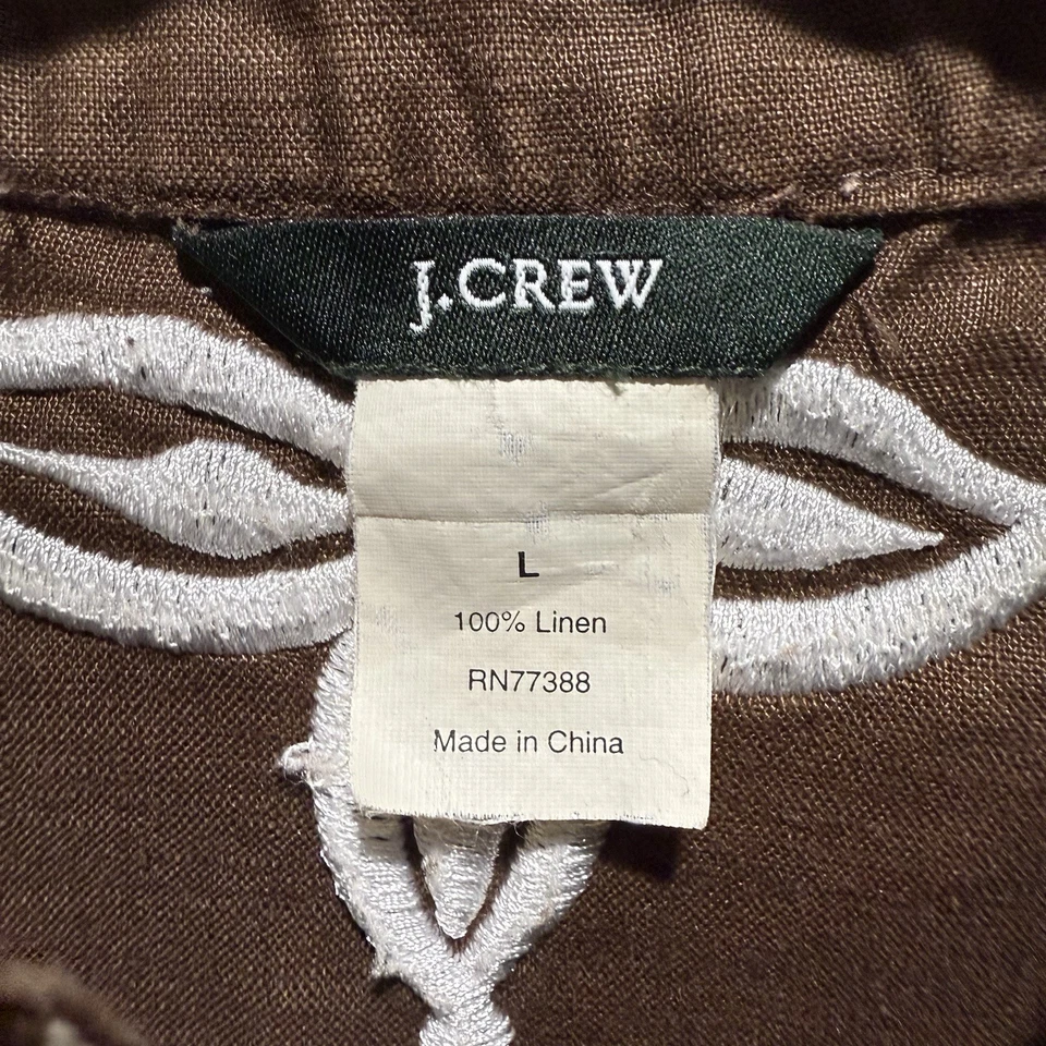 J. Blusa campesina túnica boho bordada marrón grande Crew 100 % lino para mujer de colección Foto 2 de 4