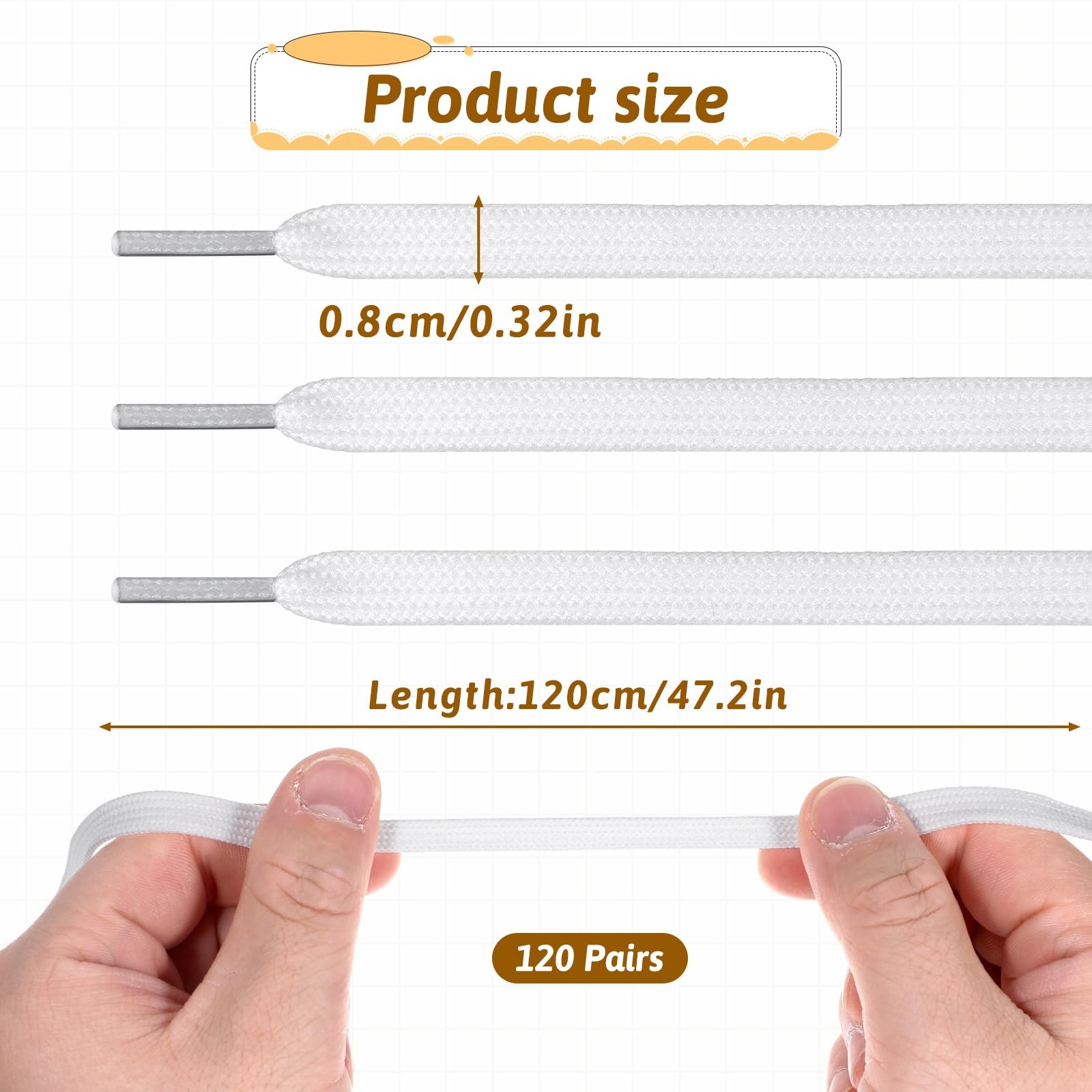 FdcZeyxior 120 Pairs Flat White Shoe Laces Bulk 47'' Long 5/16" Wide Replacem...