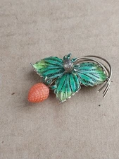 800 Gilded Alioto Adriana Enamel Strawberry Brooch Vintage Pin
