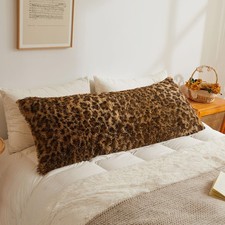 20x54 Fluffy Leopard Print Body Pillow Cover, Cheetah Print Plush Fuzzy Faux ...