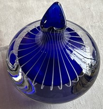 Cobalt Blue Hand Blown Swirl Art Glass Vase, 5 1/2" - Beautiful - Signed 
