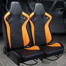 Pair Of Universal Vinyl Leftright Reclinable Racing Seats Wslider Blackyellow