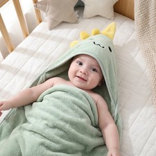31.5" Baby Hooded Swaddle Blanket, Coral Fleece Dinosaur/Elephant Cape