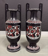 COPPIA DI VASI IN STILE GRECO ELLENICO IN CERAMICA NERA C.A.L.ITALY ANNI 60