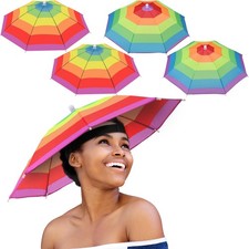 4 Pieces Rainbow Umbrella Hat Adjustable Sun-rain Umbrella Hat for Adults