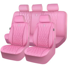 5 Seat Piping Luxury Leather Seat Covers Full Set Anti-slip Waterproof - Pink 5 Seat Piping Luxury Leather Seat Covers Full Set Anti-slip Waterproof - Pink