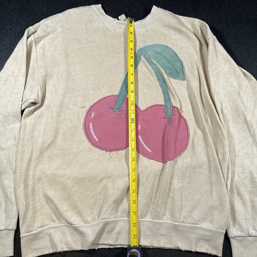 Free People Tricia Fix Cherry Sweatshirt Crewneck Oversized Size Small Cream - Picture 4 of 5