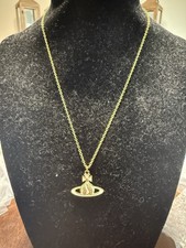 NEW Vivienne Westwood Mini Bas Relief Orb Pendant necklace Gold Tone and white