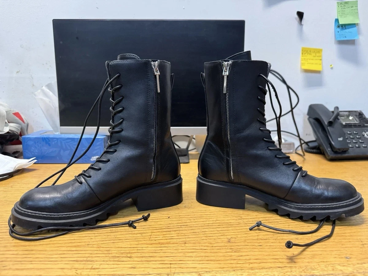 NWT. Zara Black Leather Lace-Up Boots. Size 9.  10 Zara Women main image 4