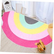 Kids Rug Carpet 5Ft Pink Rainbow Rug for Girls Bedroom Half Circle Playroom