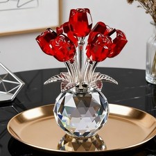 Crystal Colorful Rose Flower Collectible Figurine With Vase Rose Bouquet Floral