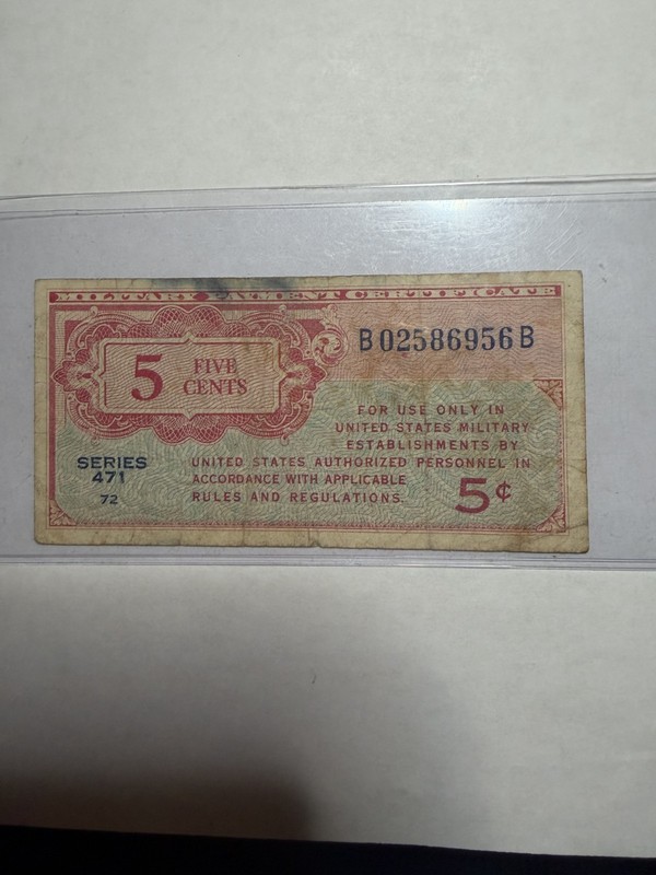 Series 471 5‑Cent Military Payment Certificate – Circulated Condition