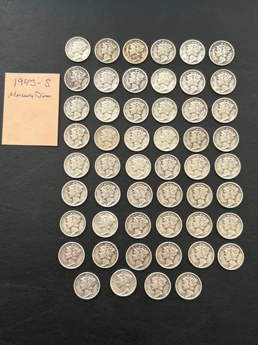 1943-S Mercury Dime Lot of 52 Circulated Good-Very Good Condition San Francisco