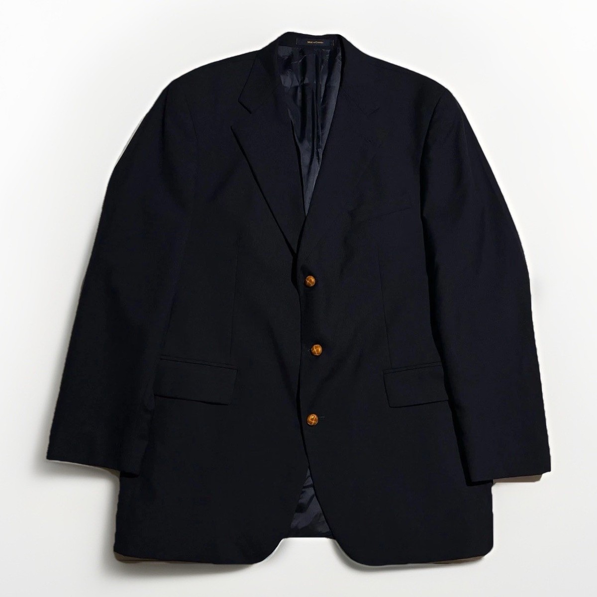 Vintage Ralph Lauren Blue Label Navy Wool Blazer 44R Brass Buttons