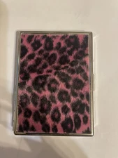 Retro Pink Faux Fur Leopard 1-clip Wallet Cigarette Case Business Card Holder