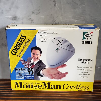  Logitech MouseMan Cordless 1163 3-Button Vintage Mouse 1994 New Open Box Serial