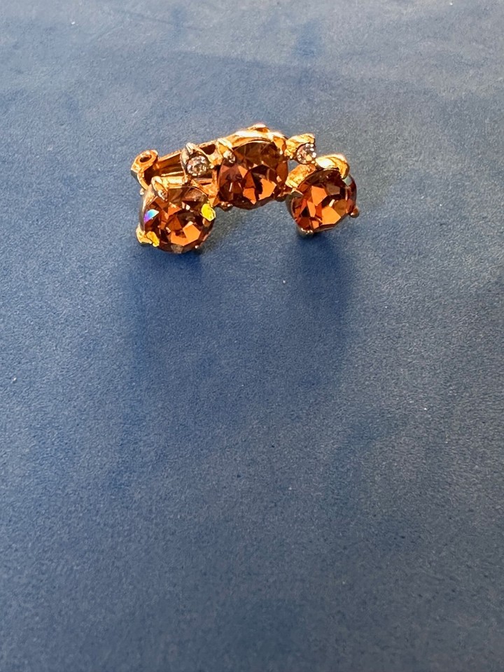 Estate Tennis Bracelet Earrings Gold Tone Crystal Color Topaz Clip On