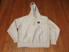 Men's Champion Reverse Weave Big C logo Oxford Grey Pullover Hoodie sz L