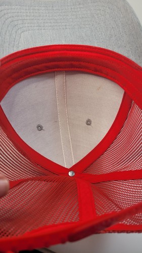 'Trucker' Style Baseball Cap Reddish Orange & Gray with Red Stiching adjustable - Picture 3 of 3
