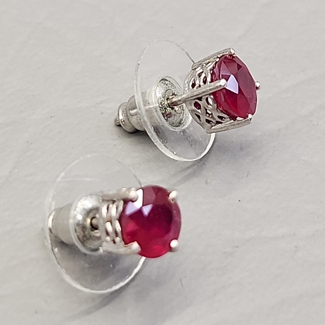 Stud Pierced Earrings Lab Created Ruby Red Round … - image 6