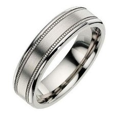 Titanium Ring Millgrain Satin Design Flat Court Wedding Band 6mm 