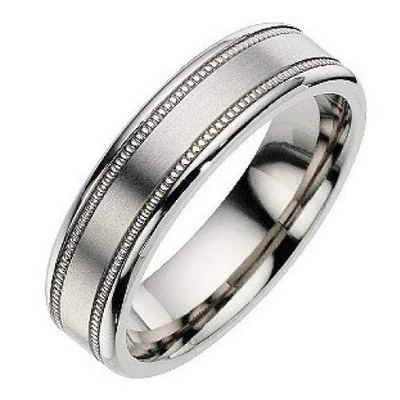 Titan Ring Millgrain Satin Design flach Hof Ehering 6 mm 