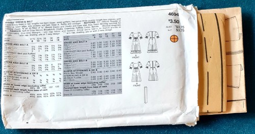 1980s Square Neck Balloon Sleeve Dress Ruffle Butterick Sewing Pattern 4694 - Picture 3 of 3