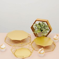3 GOLD Octagon Geometric Metal CAKE STANDS DESSERT RISER Party Events Supplies