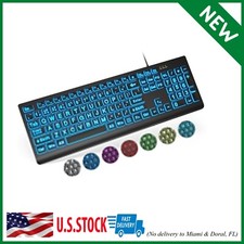 Large Print Backlit Keyboard, Wired USB Lighted Computer Keyboards with 7-Color