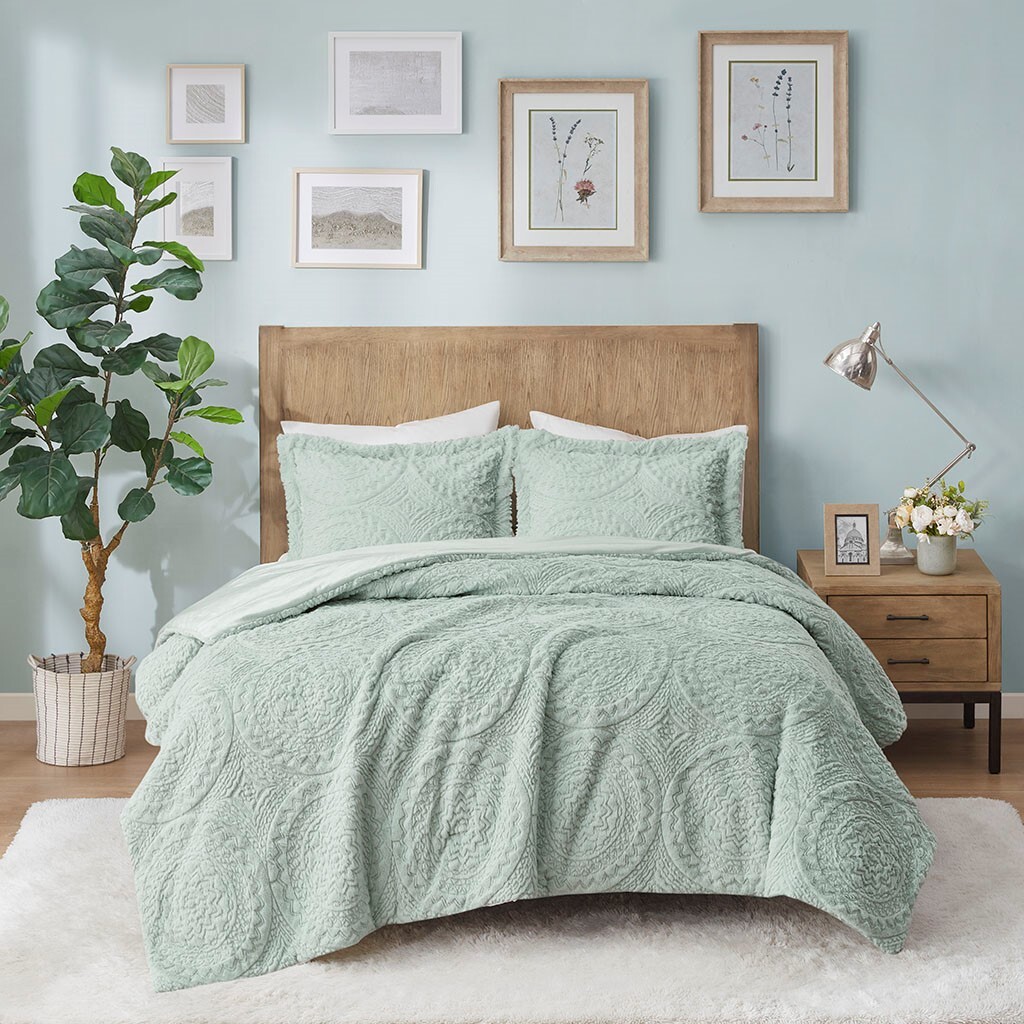 FOPPA Green Plush Comforter Cover Set Queen - Ultra Soft