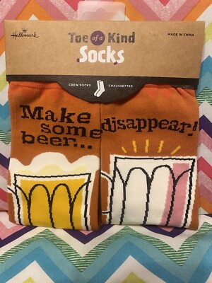 Hallmark  Toe of a Kind Novelty Crew Socks One Size Make some Beer Disappear