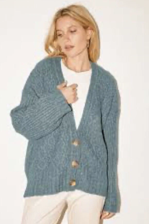 Free People Molly Cable Knit Cardigan Teal XS