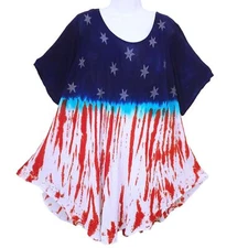 NWT Y2K Greater Good Patriotic Boho Stars Stripes Tunic Top Plus Free Size Rayon