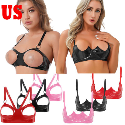 US Womens Bra Cupless Tops Underwire Lingerie Open Cup Clubwear Vest Nightwear