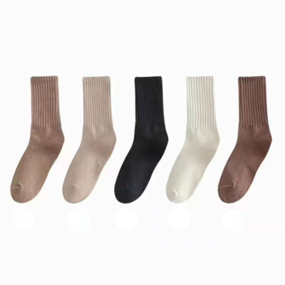 5 pairs of Women's medium socks Solid color casual sport medium socks