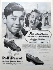 1945 Vintage Magazine Page Ad Poll-Parrot Boys & Girls Shoes